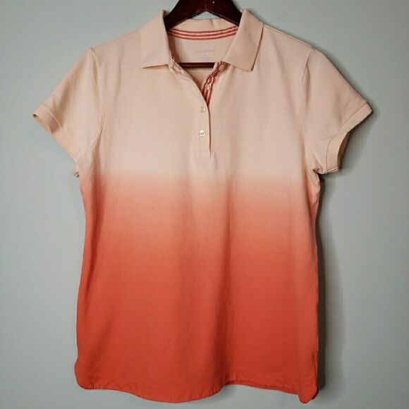 Lands End Womens Polo Shirt Orange Peach Ombre Casual Summer Top Golf Size Large - Picture 14 of 15